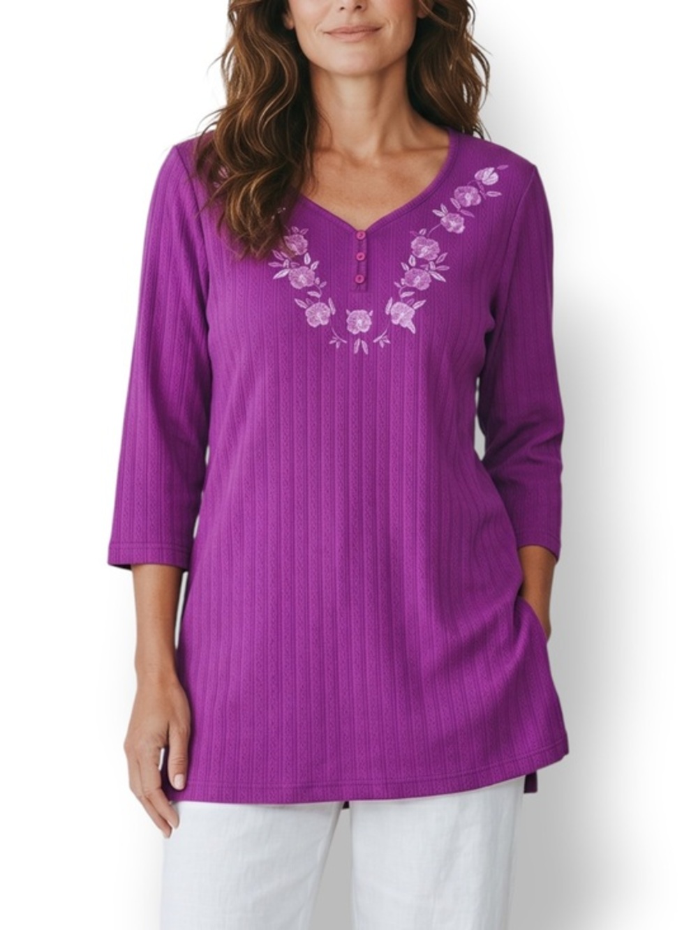 4/$20 Blair Purple Embroidered Henley Tunic Top Medium